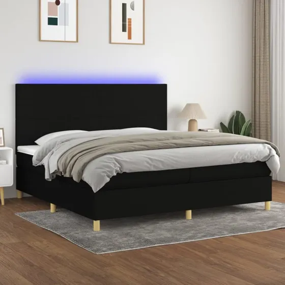 Kontinentalseng 200x200 cm i sort stof med LED-lys