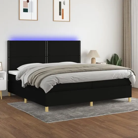 Kontinentalseng 200x200 cm med LED-lys, sort stof