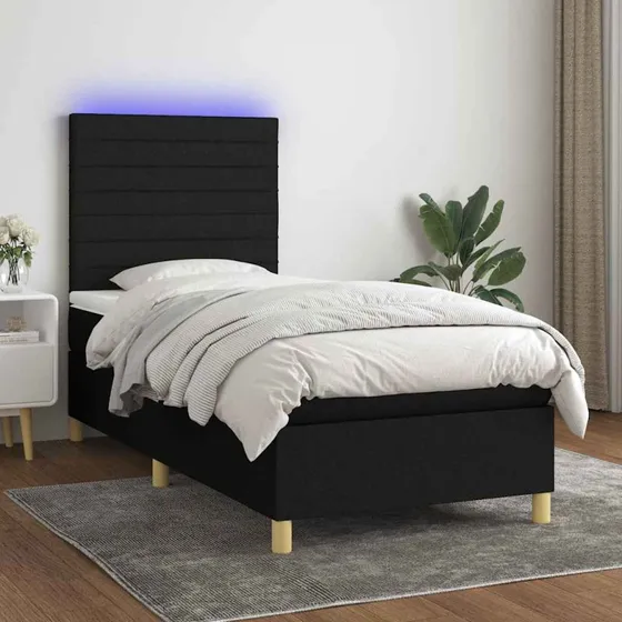 Kontinentalseng 100x200 cm med LED i sort stof