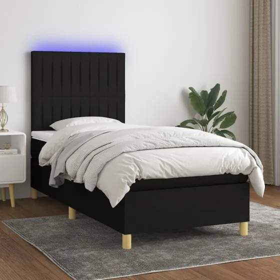 Kontinentalseng 100x200 cm i sort stof med LED-lys