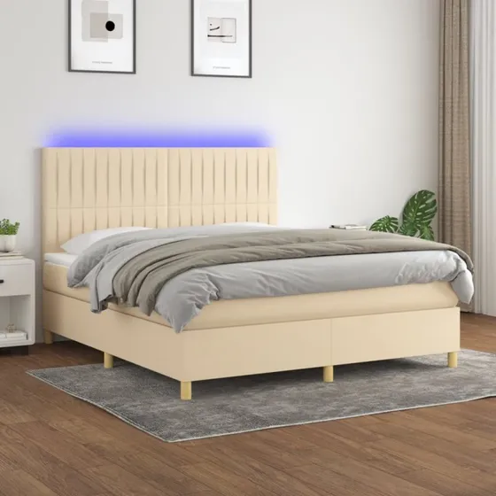 Kontinentalseng 180x200 med LED-lys – creme stof