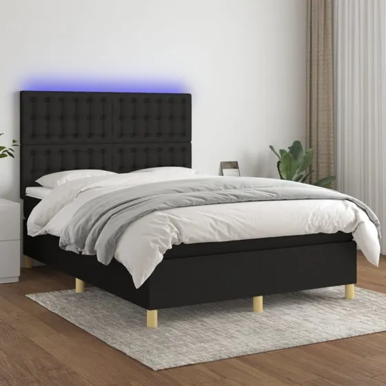 Kontinentalseng 140x190 med LED-lys i sort stof
