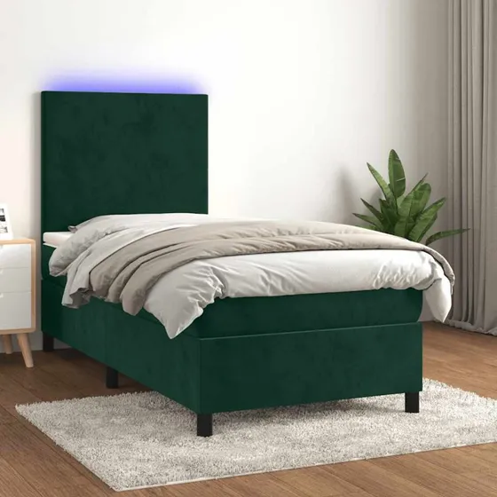 Kontinentalseng 80x200 cm i velour med LED-lys - mørkegrøn