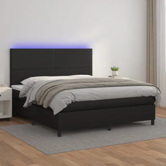 Kontinentalseng 160x200 med LED-lys i sort kunstlæder