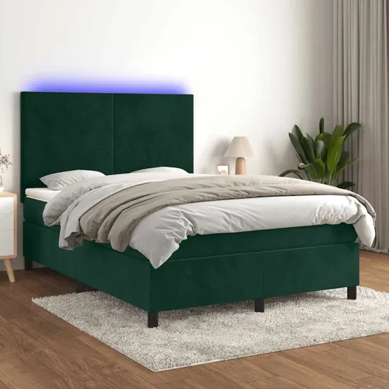Kontinentalseng 140x190 cm i fløjl med LED-lys mørkegrøn