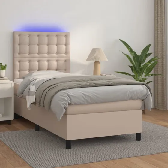 Kontinentalseng 90x190 cm med LED, kunstlæder cappuccino