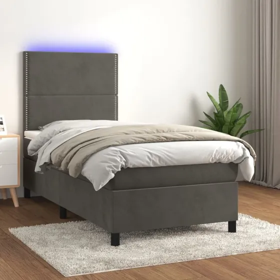 Kontinentalseng 80x200 cm i mørkegrå velour med LED