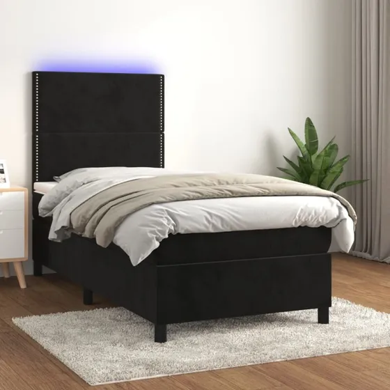 Kontinentalseng 80x200 cm i sort velour med LED-lys