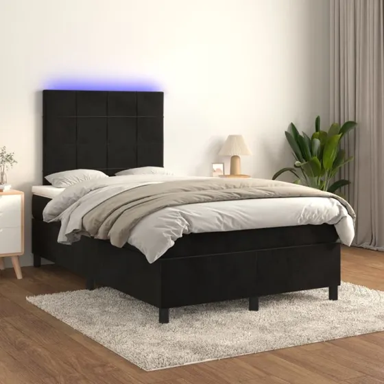 Kontinentalseng 120x200 cm i sort fløjl med LED-lys
