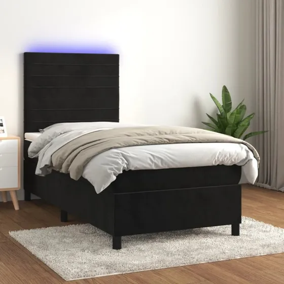 Kontinentalseng 80x200 cm i sort velour med LED-lys