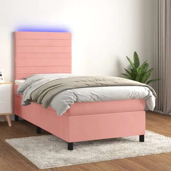 Kontinentalseng 80x200 velour pink med LED-lys