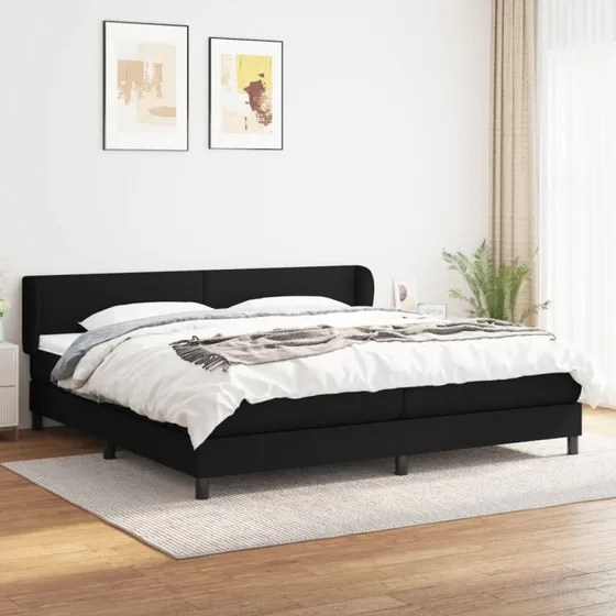 Kontinentalseng 200x200 cm - sort stof med pocketmadras