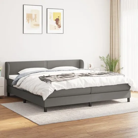 Kontinentalseng 200x200 cm i mørkegråt stof med pocketmadras
