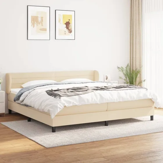 Kontinentalseng 200x200 cm i creme stof med pocketmadras