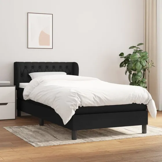 Kontinentalseng 100x200 cm i sort stof med pocketmadras