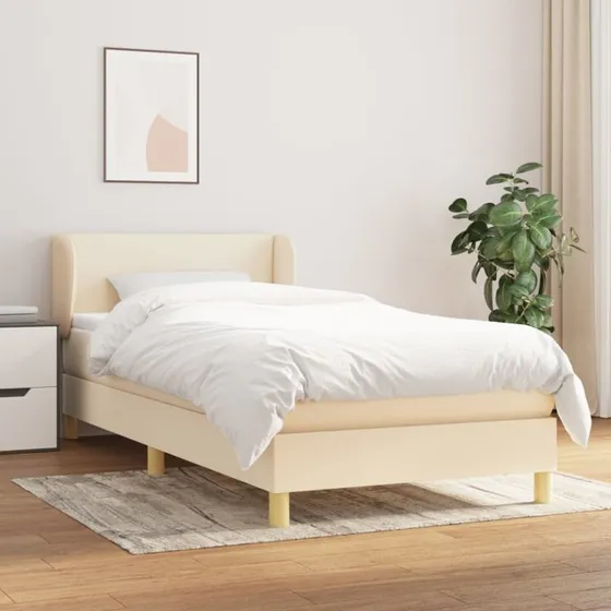 Kontinentalseng 100x200 cm i creme stof med pocketmadras