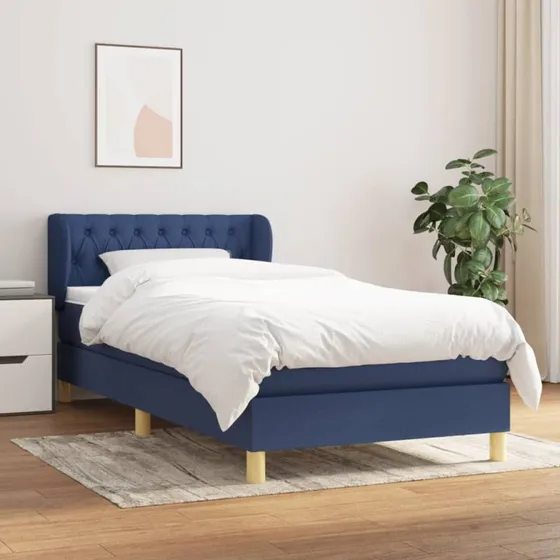 Kontinentalseng 90x200 cm med pocketmadras - Blåt stof