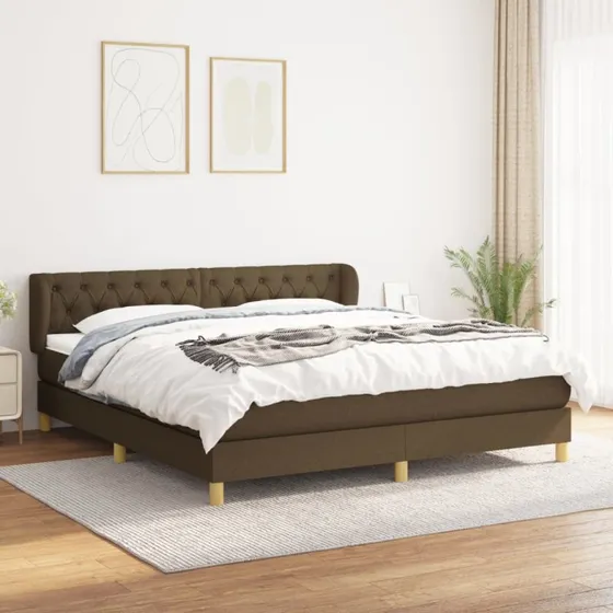 Kontinentalseng 160x200 cm i mørkebrun stof med pocketmadras