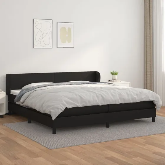 Kontinentalseng 200x200 cm i sort kunstlæder med madras