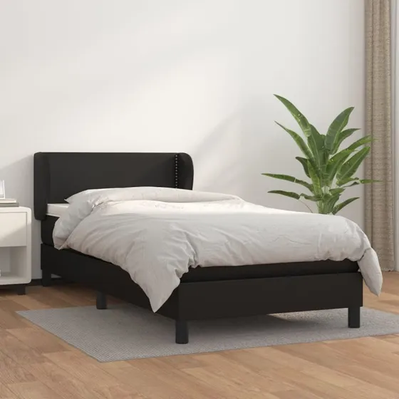 Kontinentalseng 80x200 cm i sort kunstlæder - med madras