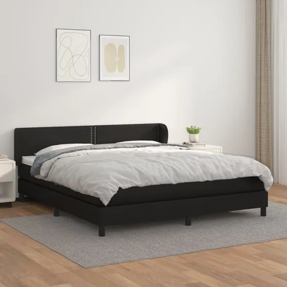 Kontinentalseng 180x200 cm i sort kunstlæder