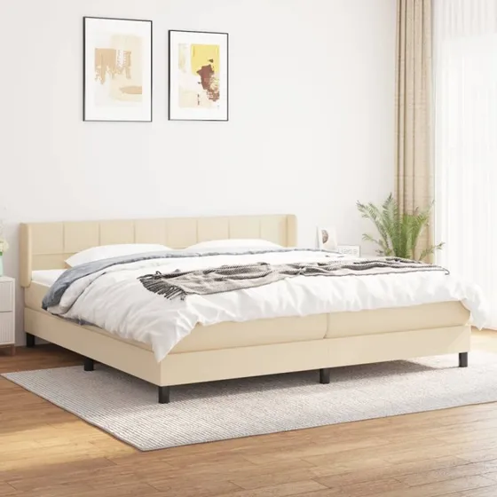 Kontinentalseng 200x200 cm i creme stof med pocketmadras