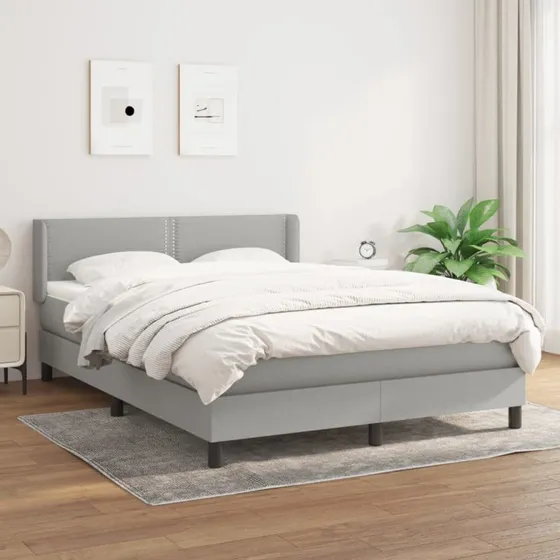 Kontinentalseng 140x200 cm stof lysegrå – pocketfjedre