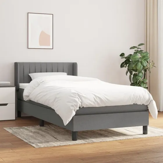 Kontinentalseng 90x200 cm i mørkegråt stof med pocketmadras