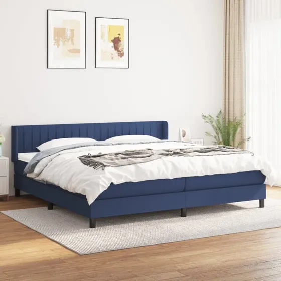 Kontinentalseng 200x200 cm – blå stof med pocketmadras