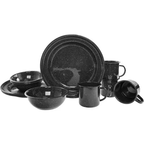 Mil-Tec Emaljeservice 12 dele – Sort (til 4 personer)