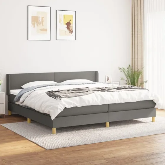Kontinentalseng 200x200 cm i mørkegråt stof med pocketmadras