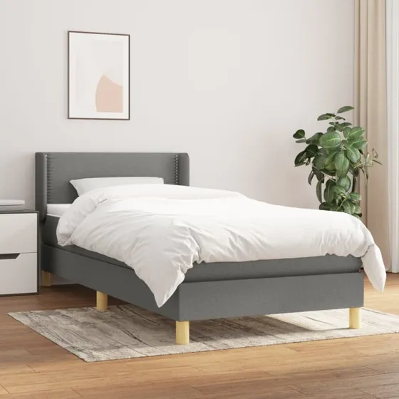 Kontinentalseng 80x200 cm i mørkegråt stof med pocketmadras
