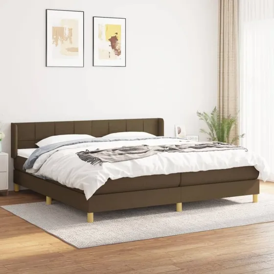 Kontinentalseng 200x200 cm i mørkebrunt stof med pocketmadras