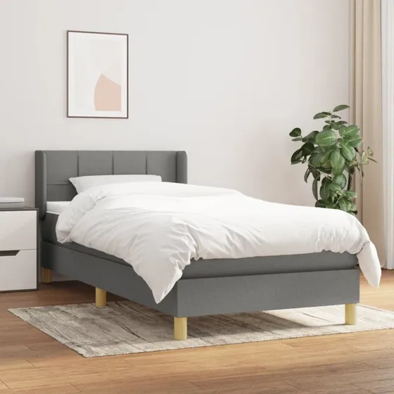 Kontinentalseng 80x200 cm i mørkegråt stof med pocketmadras
