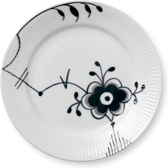 Royal Copenhagen Sort Mega Riflet Desserttallerken #6, 19 cm