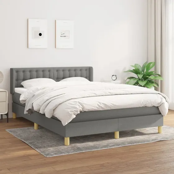 Kontinentalseng 140x190 med pocketmadras - mørkegrå stof