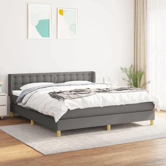 Kontinentalseng 160x200 cm i mørkegråt stof med pocketmadras