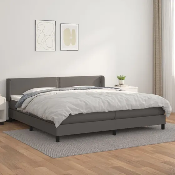 Kontinentalseng 200x200 cm i gråt kunstlæder med madras