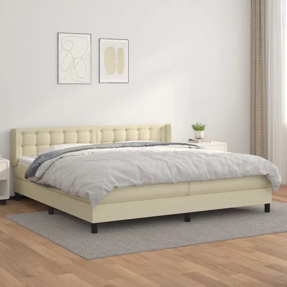 Kontinentalseng 200x200 cm i creme kunstlæder