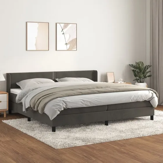 Kontinentalseng 200x200 cm fløjl mørkegrå med madras