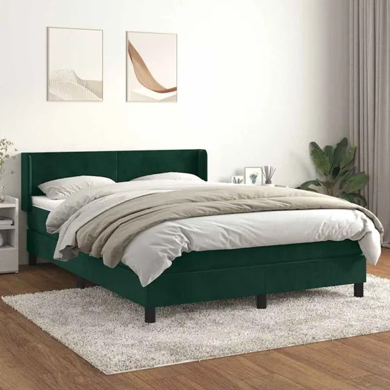 Kontinentalseng 140x190 cm i mørkegrøn fløjl med pocketmadras