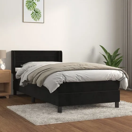 Kontinentalseng 90x200 cm med pocketmadras i fløjl (sort)