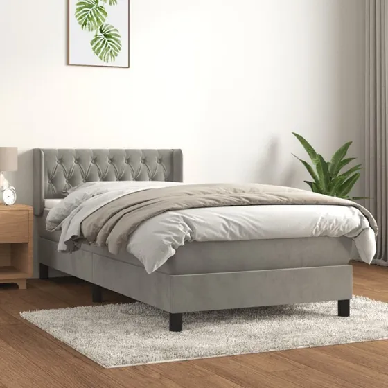 Kontinentalseng 100x200 cm med pocketmadras i lysegrå fløjl