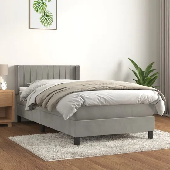 Kontinentalseng 100x200 cm med pocketmadras, lysegrå fløjl