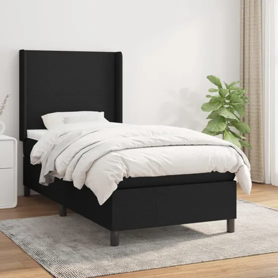 Kontinentalseng 90x200 cm i sort stof med pocketmadras
