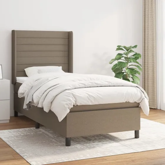 Kontinentalseng 90x190 cm med madras - gråbrun stof