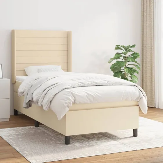 Kontinentalseng 90x190 cm med pocketmadras – creme stof