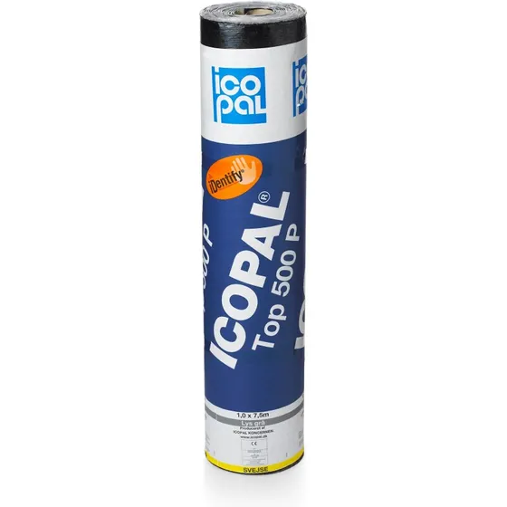 Icopal Top 500 P tagpap 0,6x7,5 m sort (u/klæbekant)