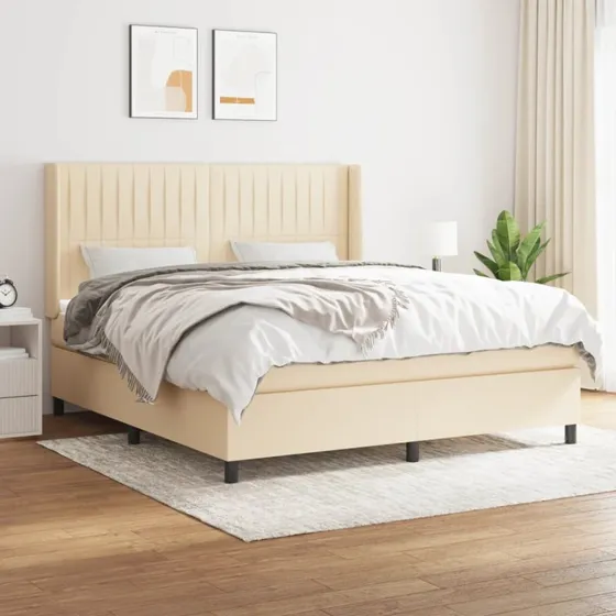 Kontinentalseng 180x200 cm i creme stof med pocketmadras