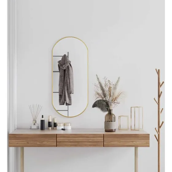 Vægspejl 90x40 cm oval - guldfarvet PVC-ramme